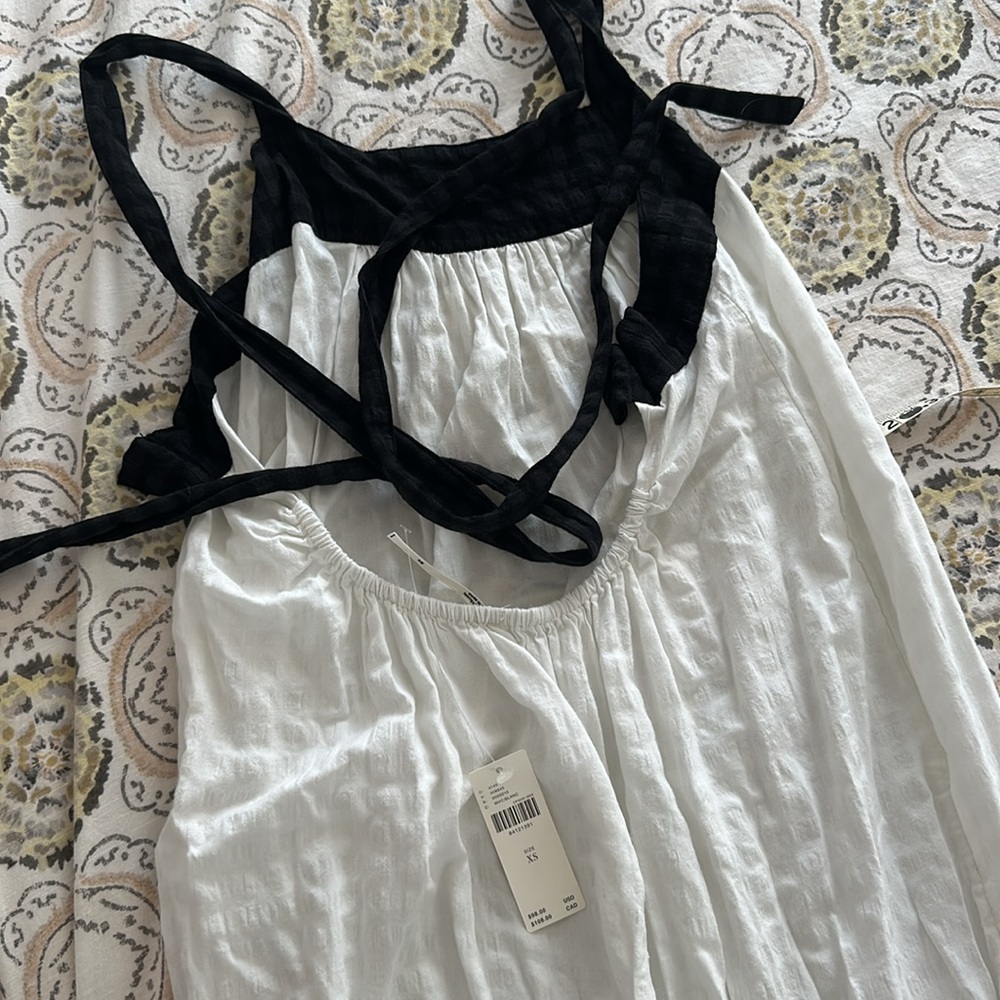 NWT 💙 anthro White Maxi Dress with Black Trim - Picture 5 of 9